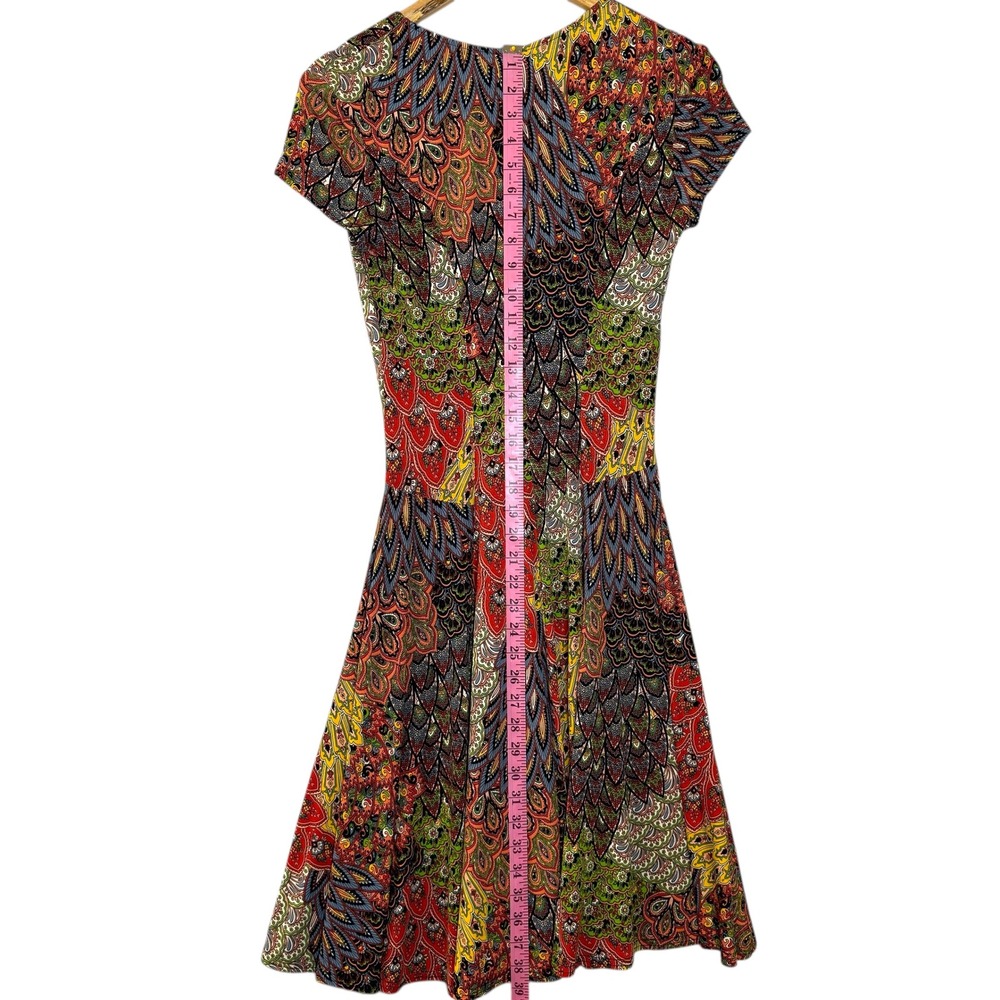 Joseph Ribkoff Dress Women 8 Paisley Peacock Print V Neck MIDI Multicolor - Picture 13 of 14